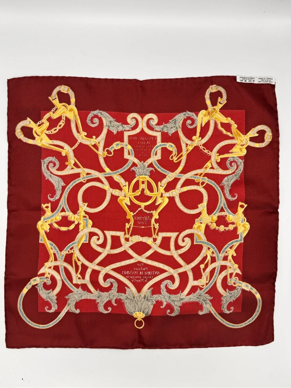 Authentic Hermès Mefsire Antoine de Plvvinel Carré 90 Silk Scarf Red Equestrian